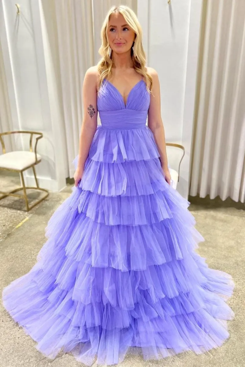V-Neck Ruffle Tie Long Prom Gown