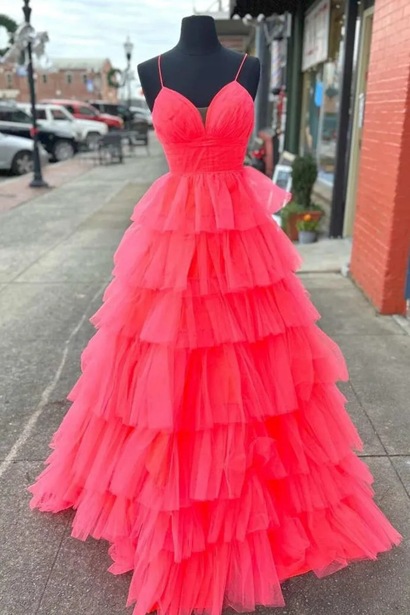 V-Neck Ruffle Tie Long Prom Gown