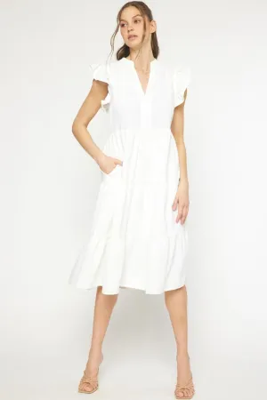 V-neck Short Sleeve Tiered Midi Dress