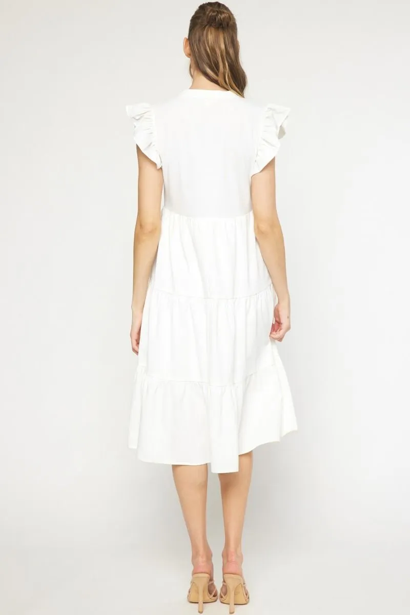 V-neck Short Sleeve Tiered Midi Dress