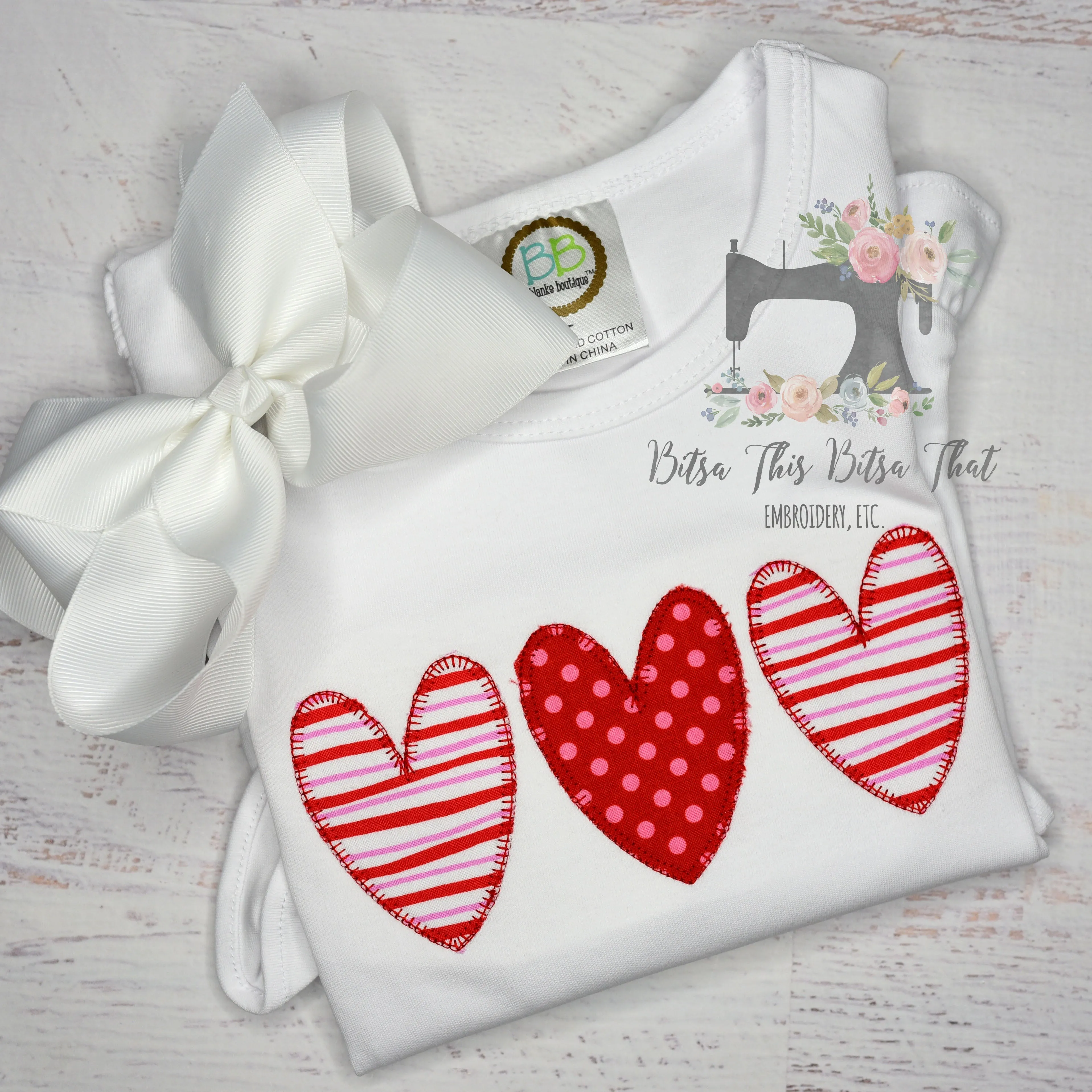 Valentines Heart Trio Applique