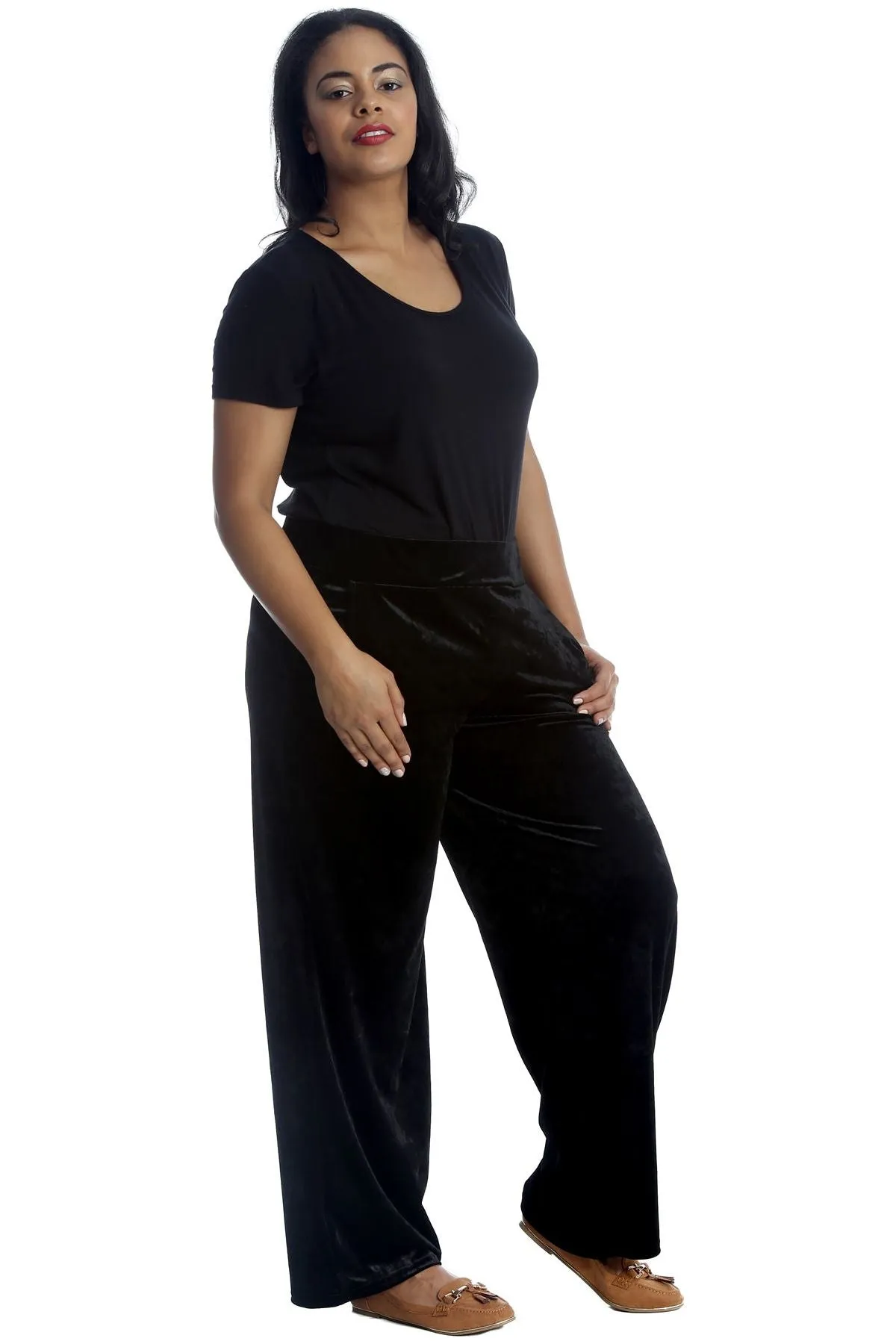Velour Velvet Wide Flared Leg Pocket Palazzo