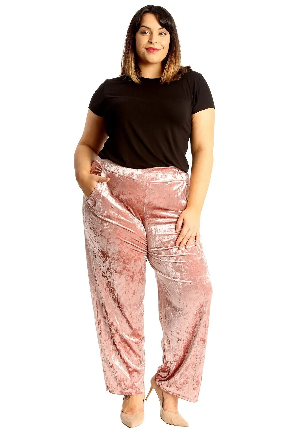 Velour Velvet Wide Flared Leg Pocket Palazzo