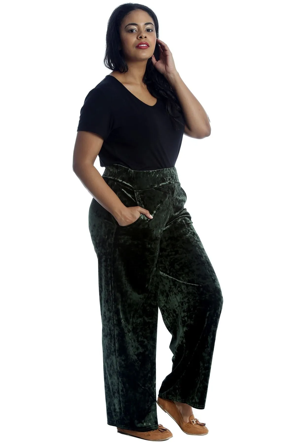 Velour Velvet Wide Flared Leg Pocket Palazzo