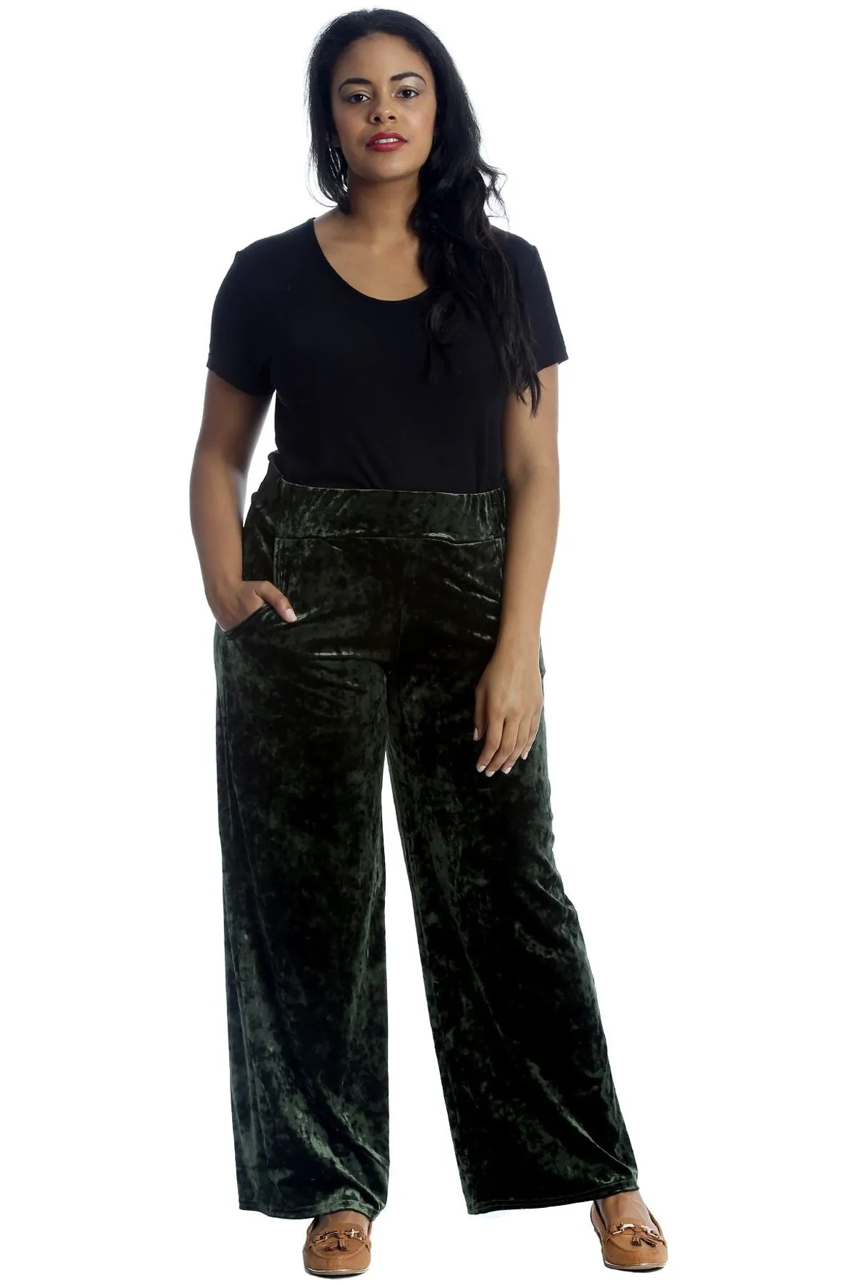 Velour Velvet Wide Flared Leg Pocket Palazzo