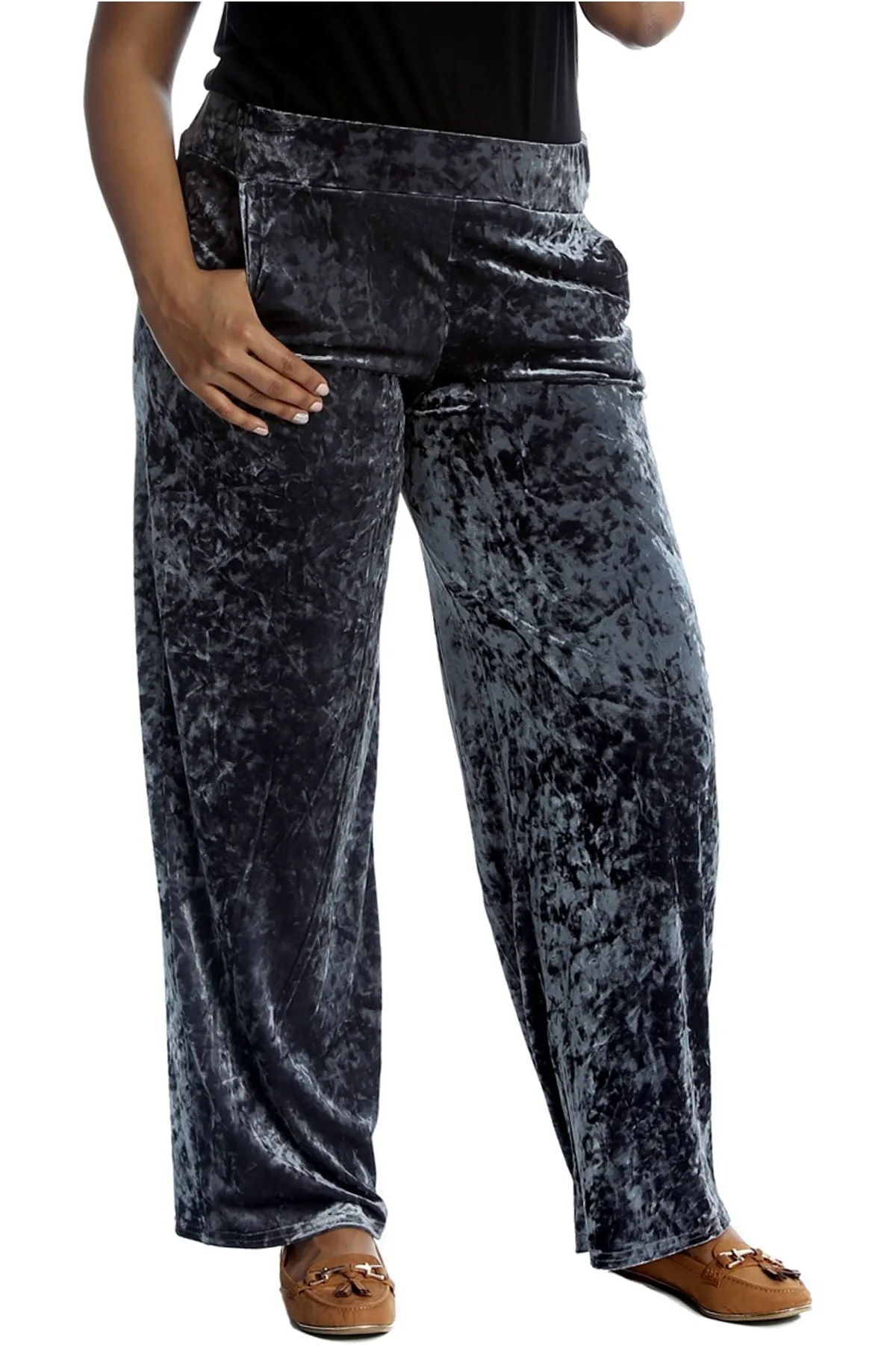 Velour Velvet Wide Flared Leg Pocket Palazzo
