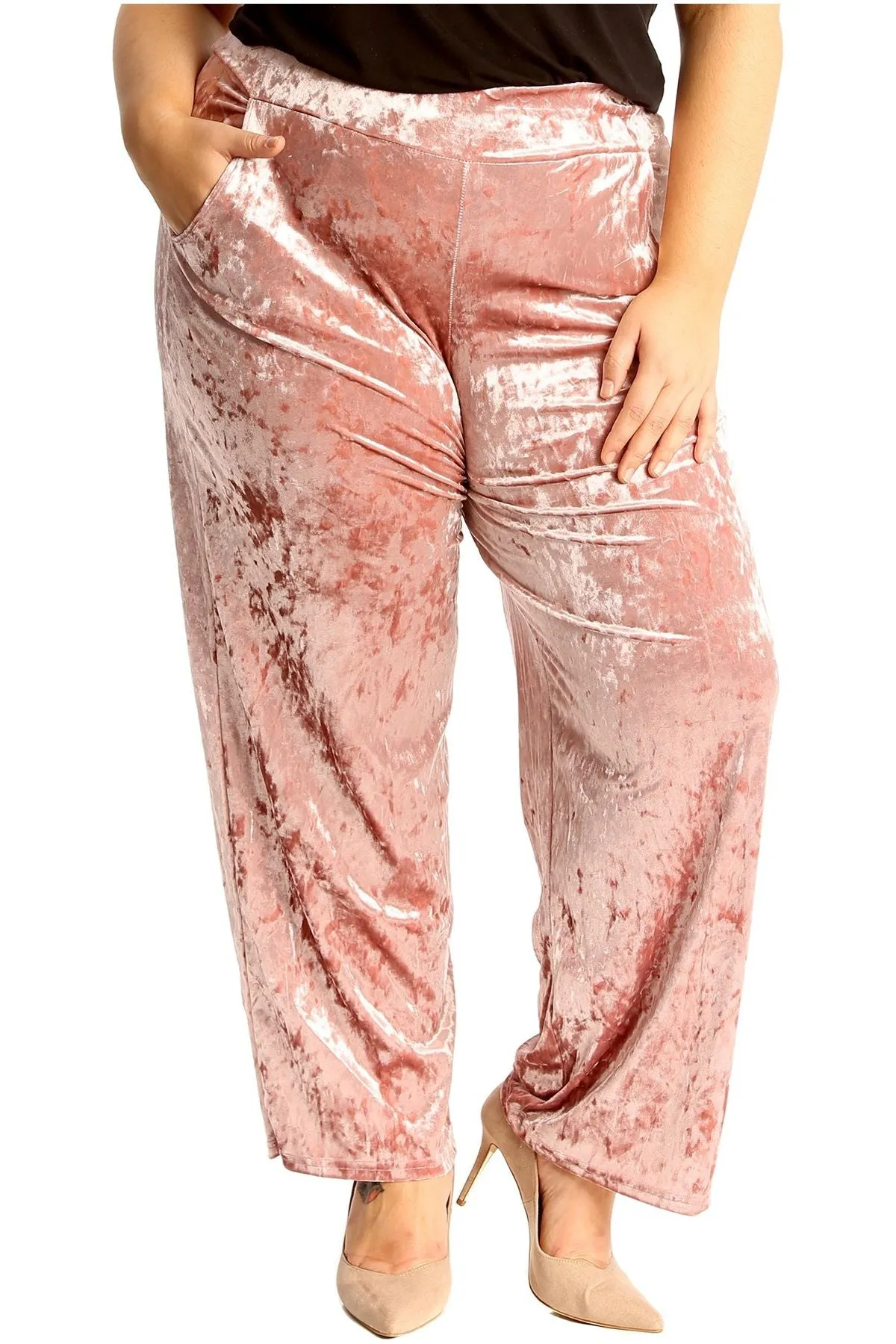 Velour Velvet Wide Flared Leg Pocket Palazzo