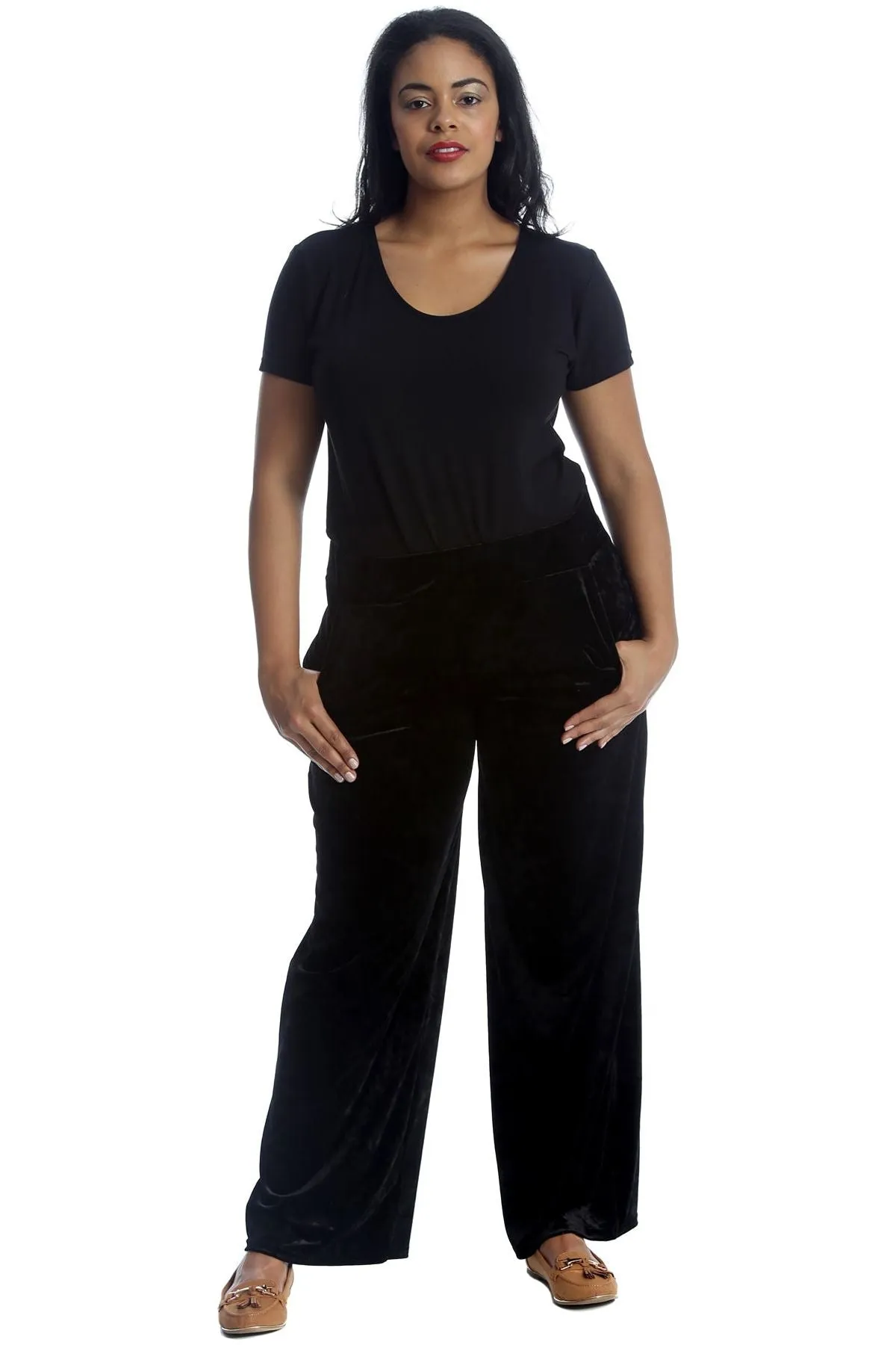 Velour Velvet Wide Flared Leg Pocket Palazzo