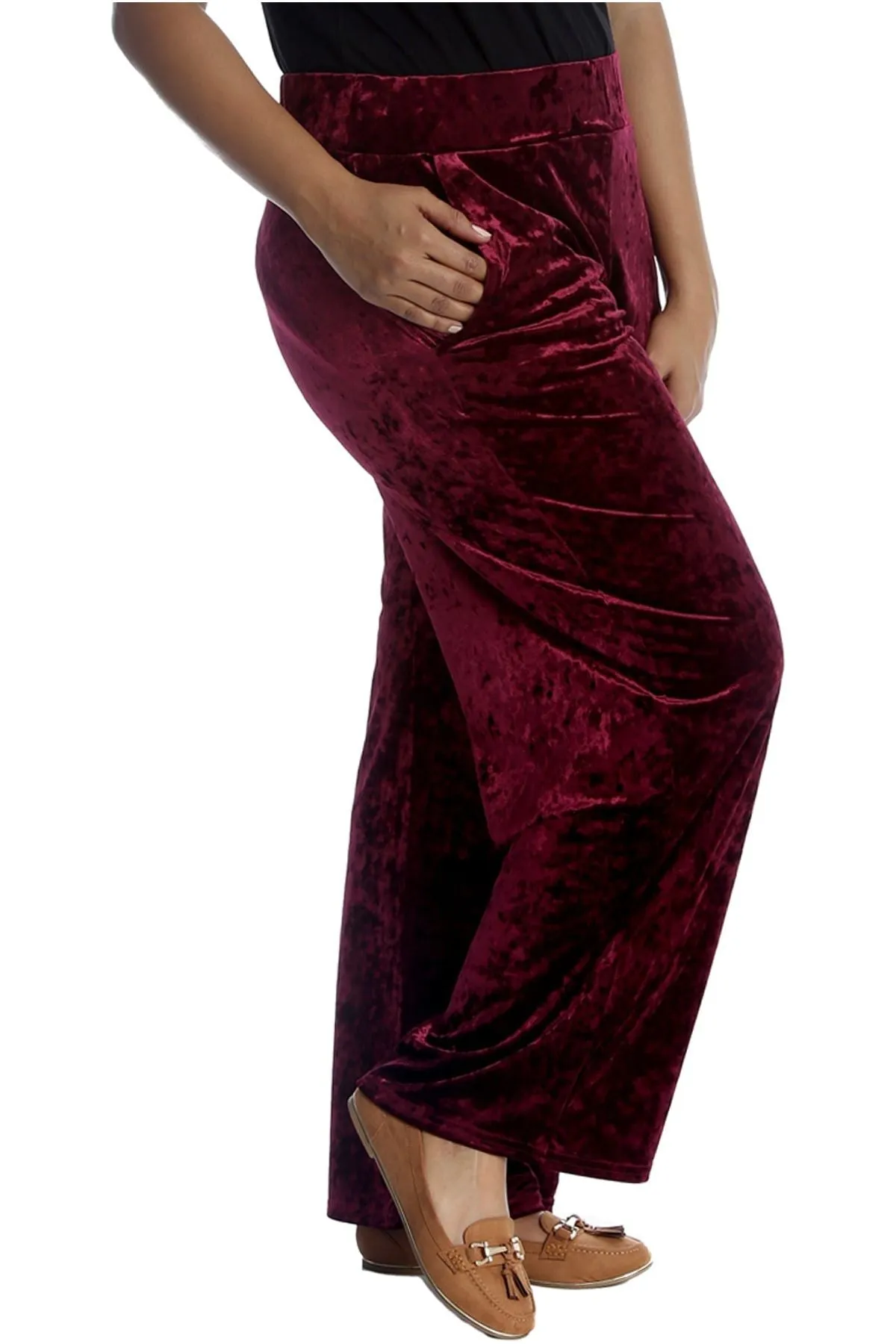 Velour Velvet Wide Flared Leg Pocket Palazzo