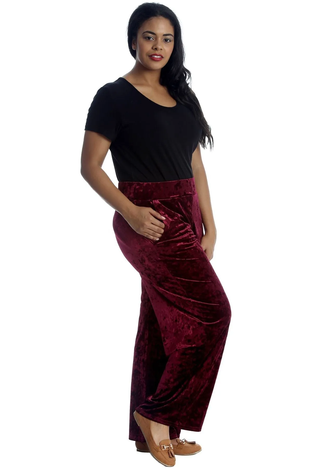 Velour Velvet Wide Flared Leg Pocket Palazzo