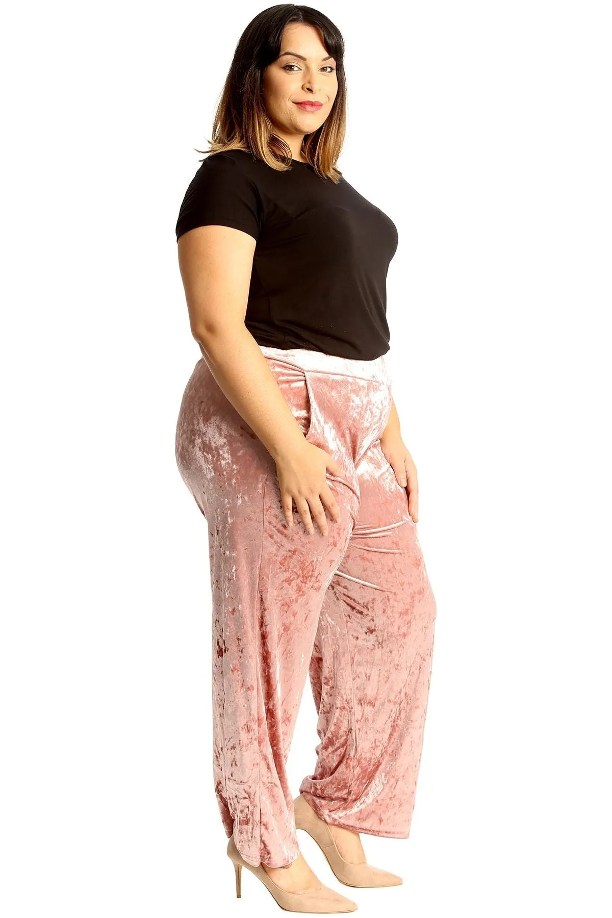 Velour Velvet Wide Flared Leg Pocket Palazzo