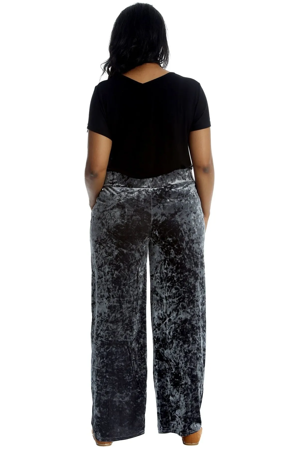 Velour Velvet Wide Flared Leg Pocket Palazzo
