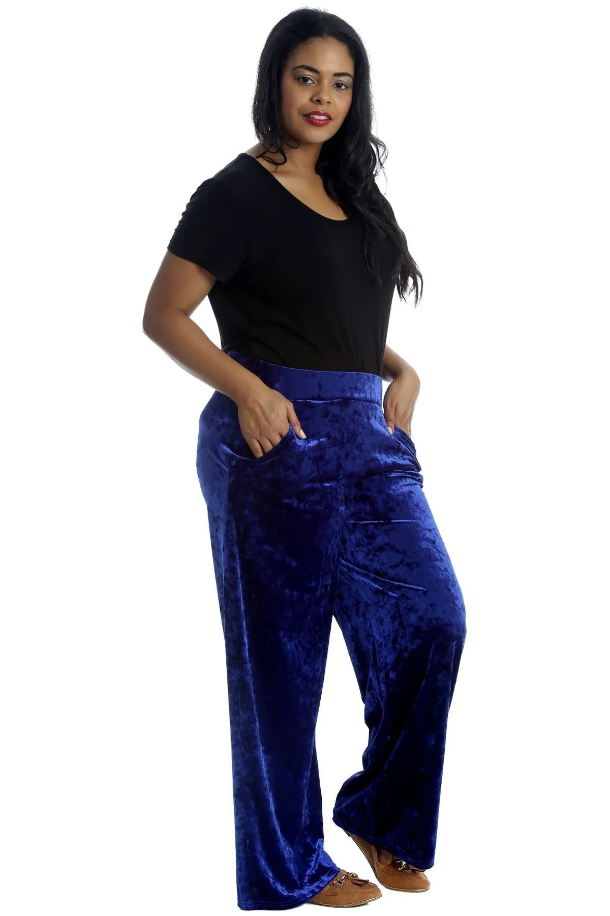 Velour Velvet Wide Flared Leg Pocket Palazzo