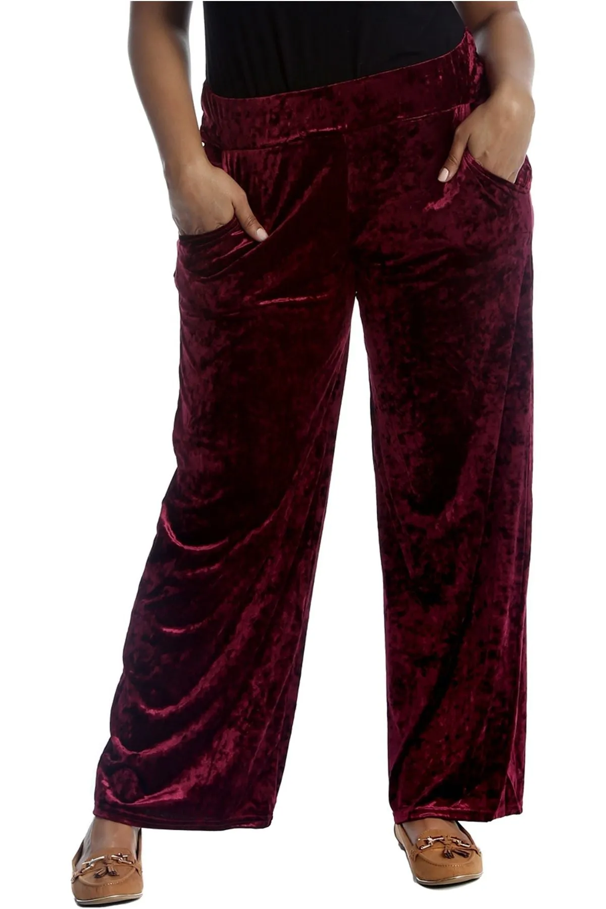 Velour Velvet Wide Flared Leg Pocket Palazzo