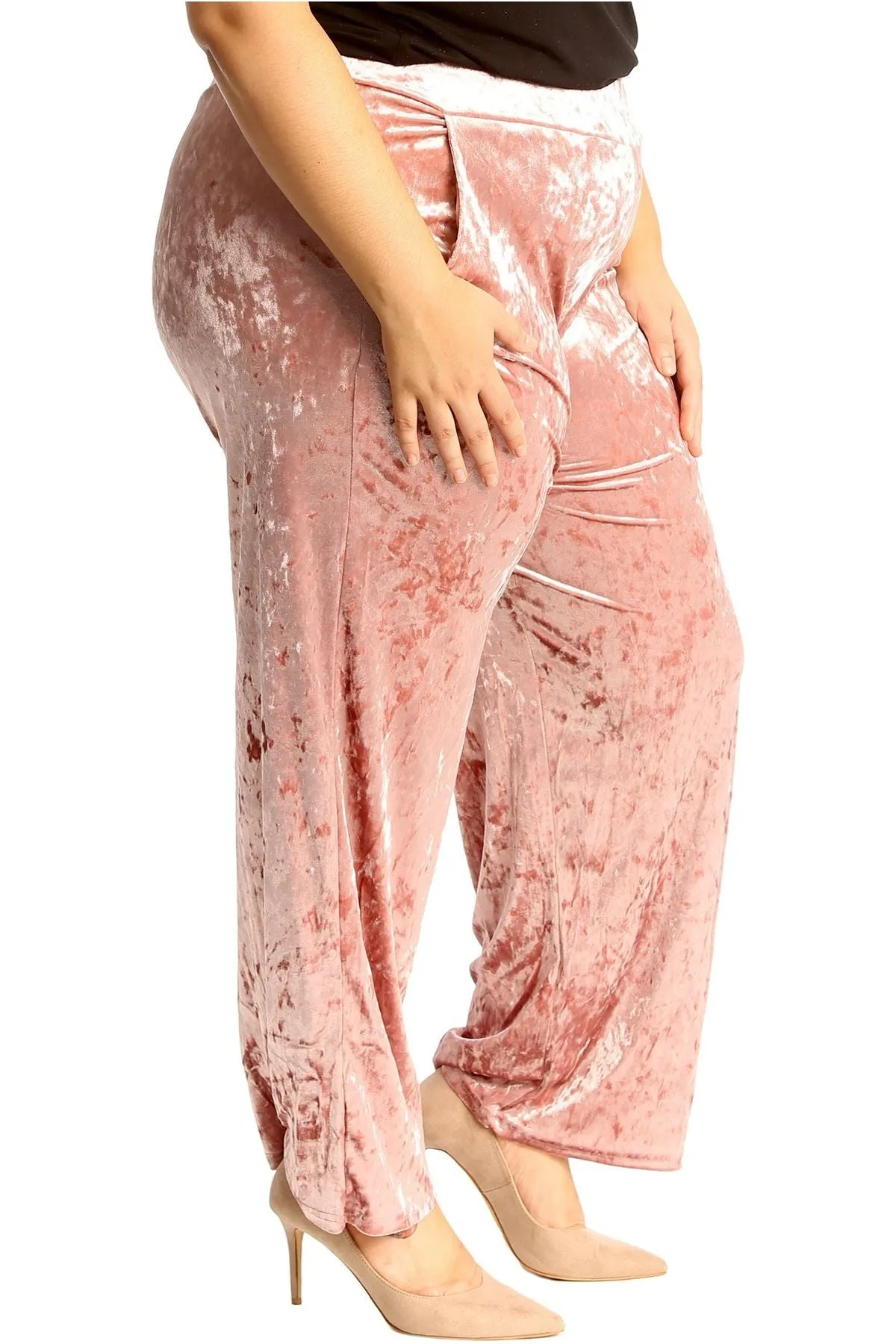 Velour Velvet Wide Flared Leg Pocket Palazzo