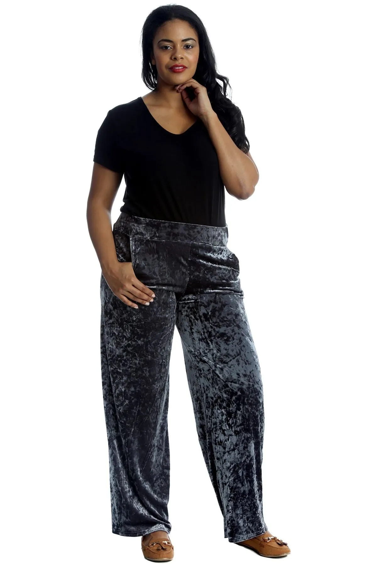 Velour Velvet Wide Flared Leg Pocket Palazzo