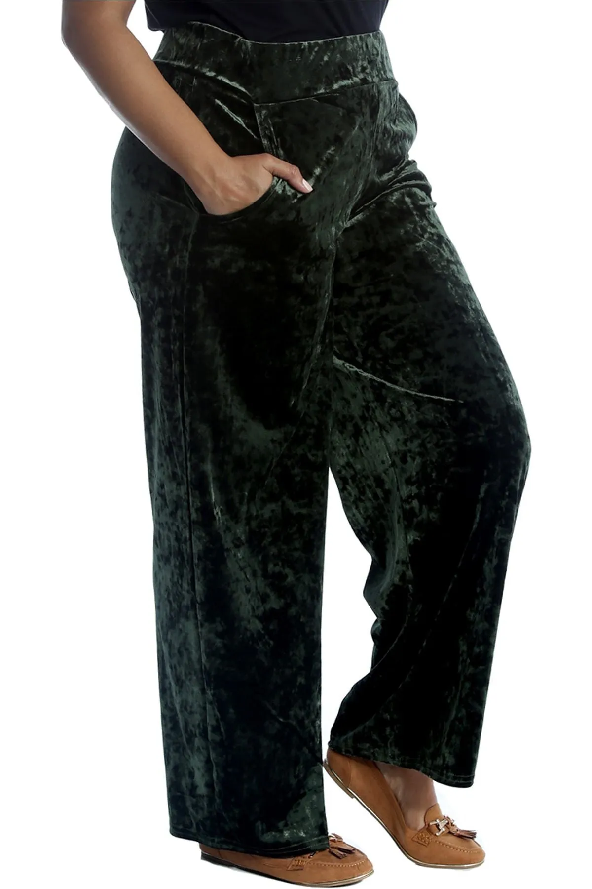 Velour Velvet Wide Flared Leg Pocket Palazzo