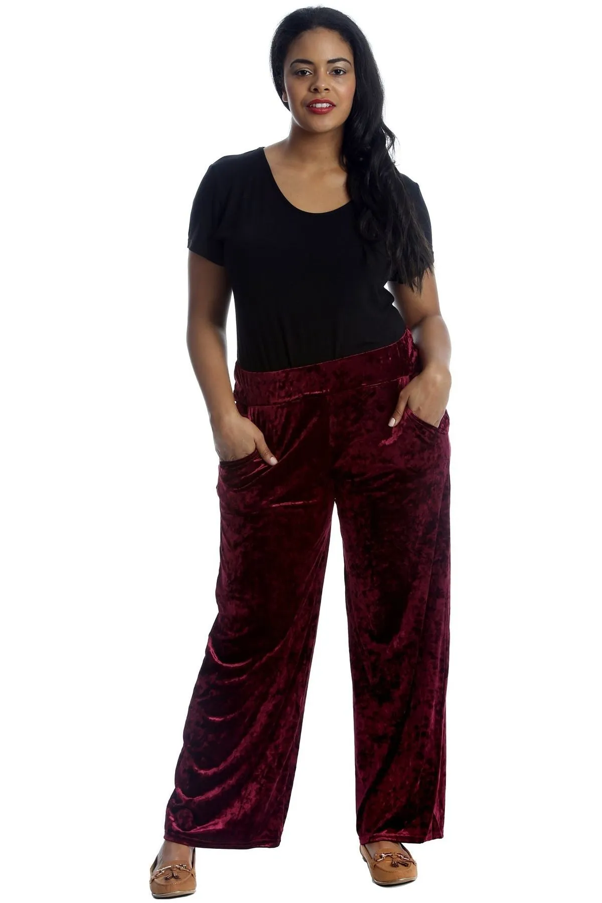 Velour Velvet Wide Flared Leg Pocket Palazzo