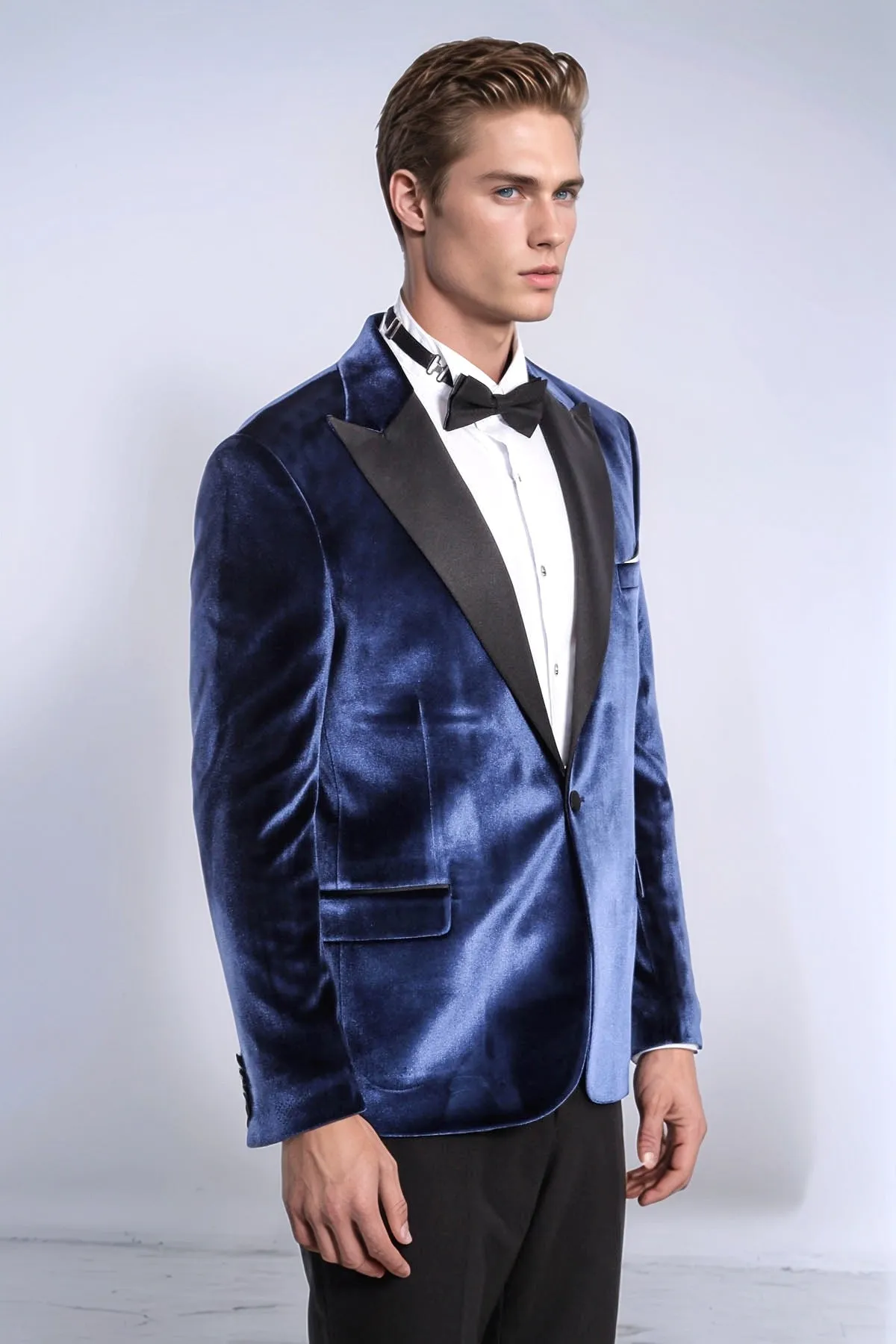 Velvet Slim Fit Blue Men Prom Blazer - Wessi
