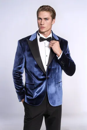 Velvet Slim Fit Blue Men Prom Blazer - Wessi