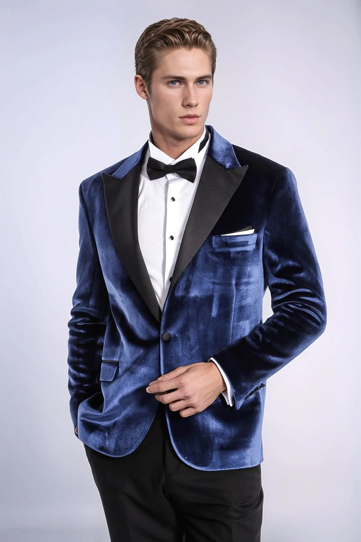 Velvet Slim Fit Blue Men Prom Blazer - Wessi