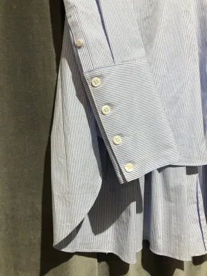 Veronica Beard Collarless Striped Half Button Top with Pleated Back