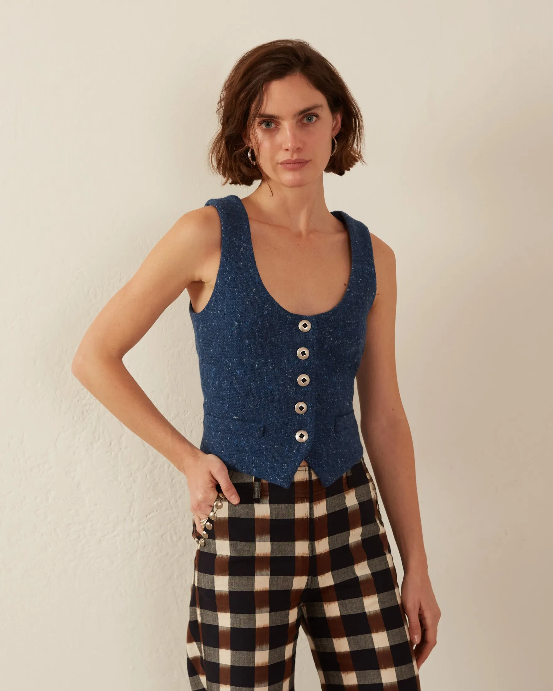 Vivienne Blueberry Tweed Waistcoat