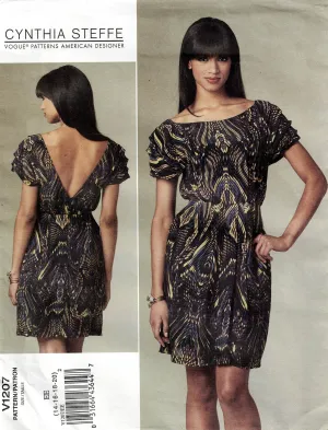 Vogue American Designer 1207 CYNTHIA STEFFE Womens Evening Dress with V Back & Pleated Sleeves Out Of Print Sewing Pattern Size 14 - 20 UNCUT Factory Folded