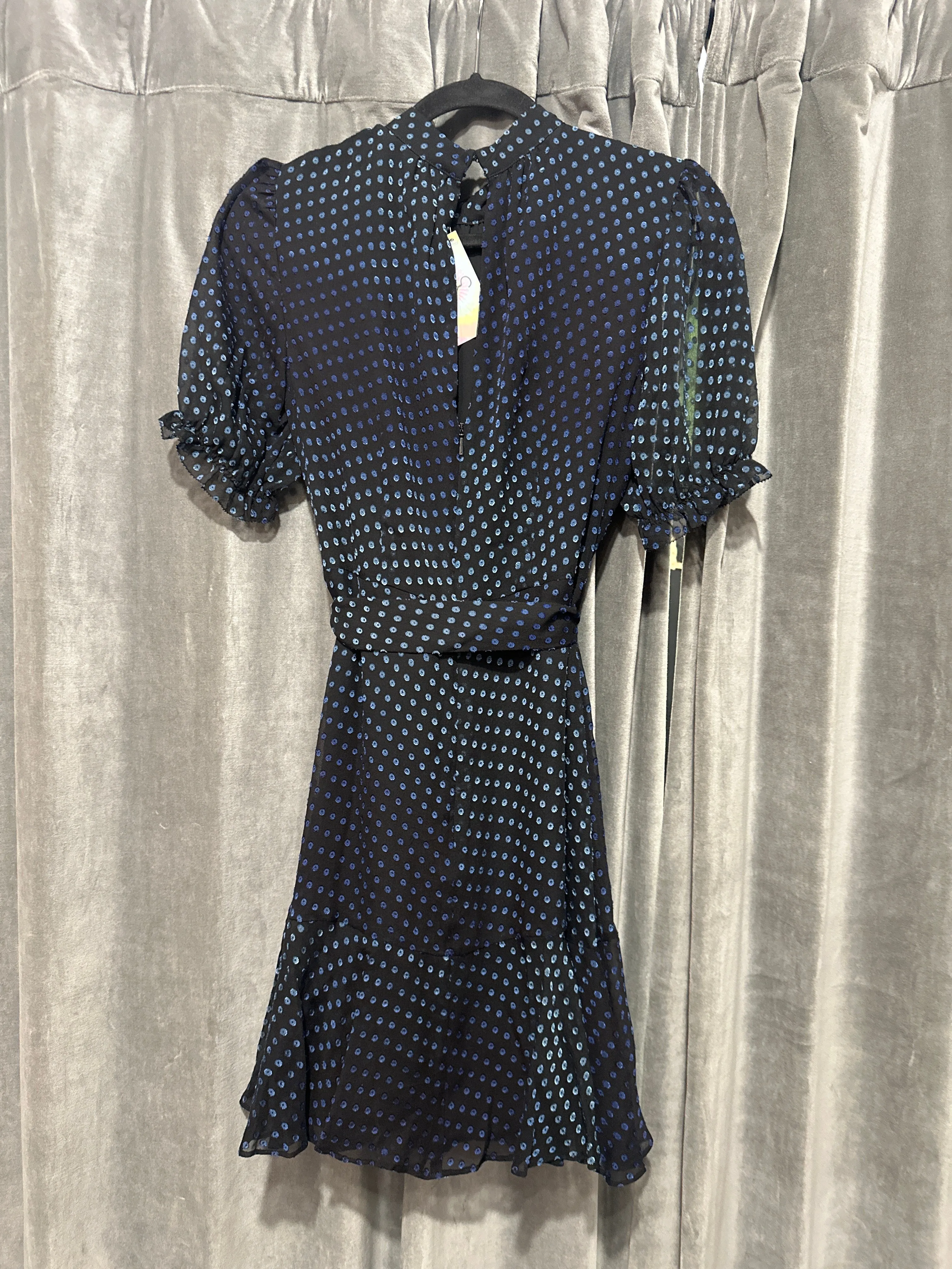 WHISTLES Black, Navy and Blue Polka Dot Ruffle Dress