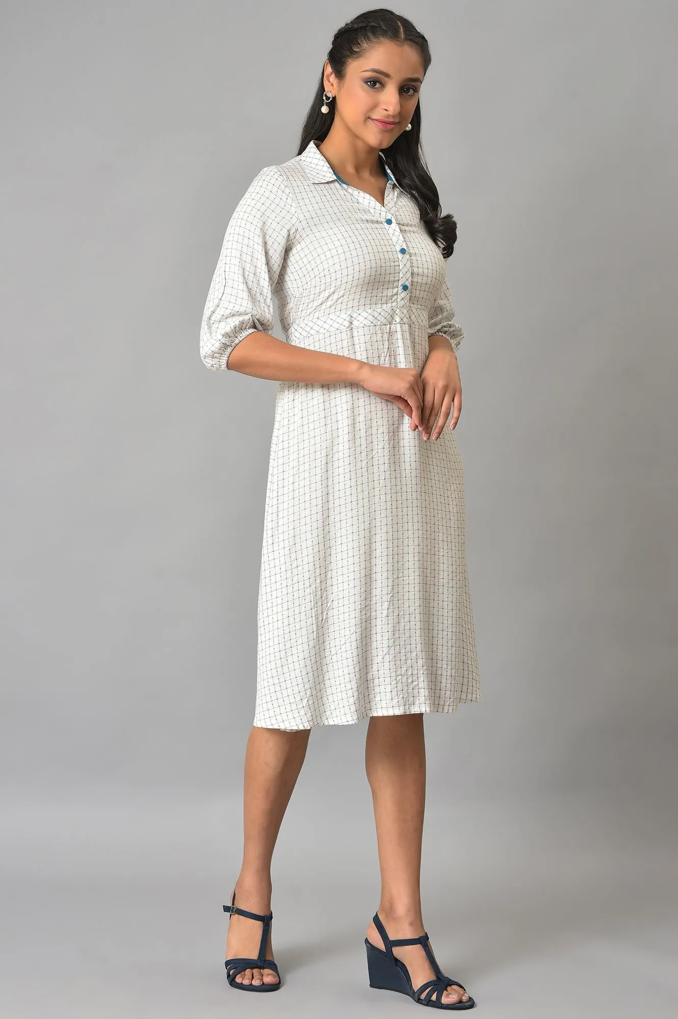 White A-Line Shirt Collar Dress