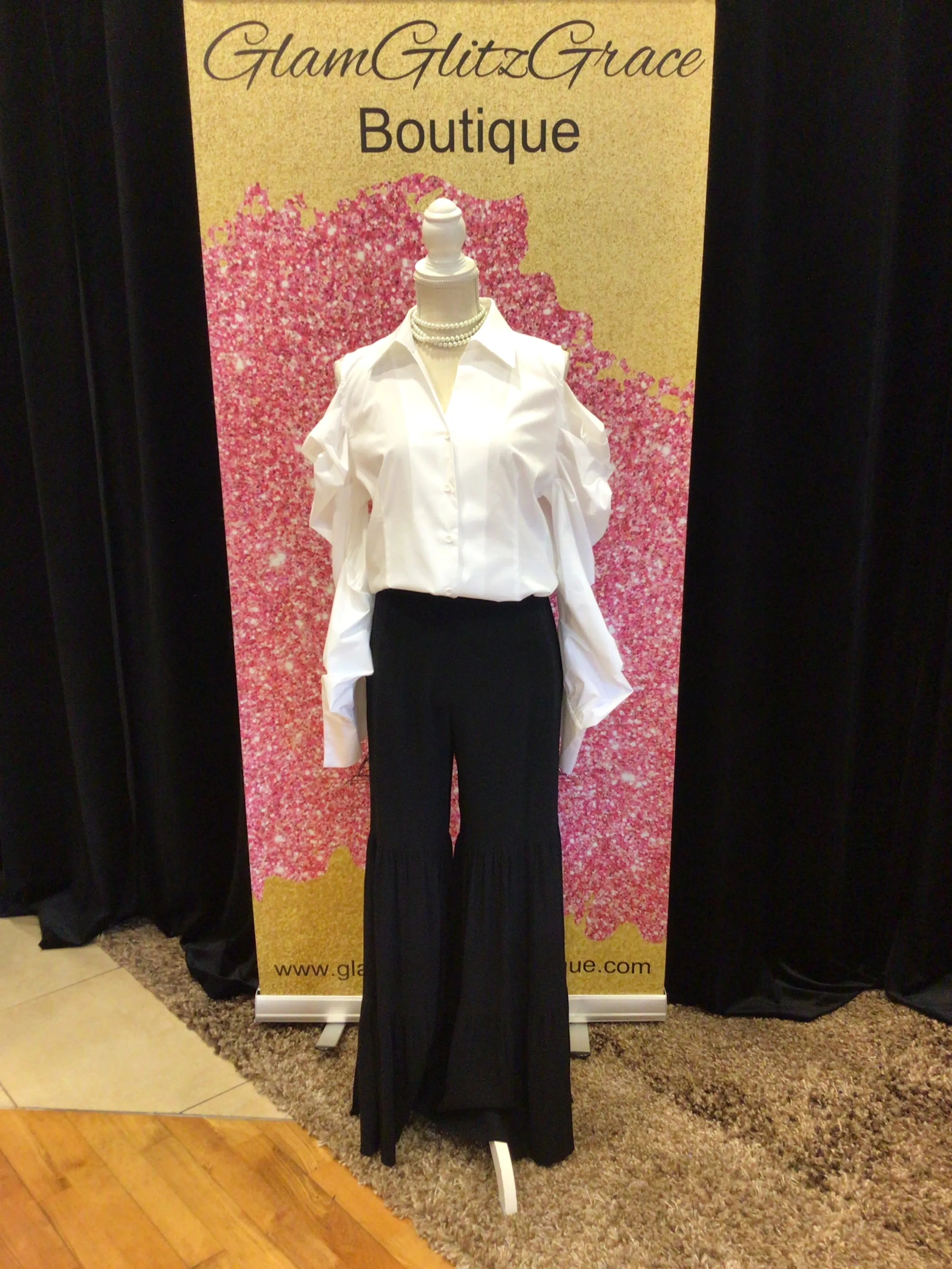 White Cold Shoulder Button Up Long Sleeves Top
