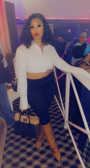 White Crop Button Down Top