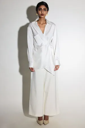White Drape Asymmetrical Shirt