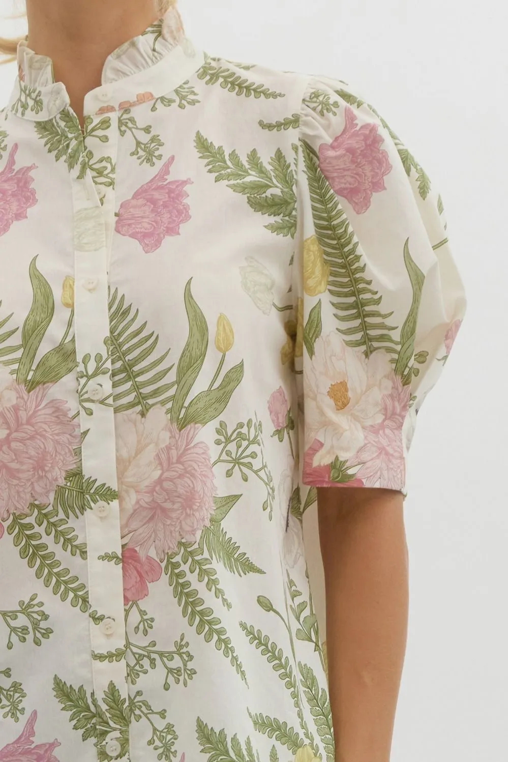 White Floral Button Up Top