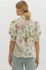 White Floral Button Up Top