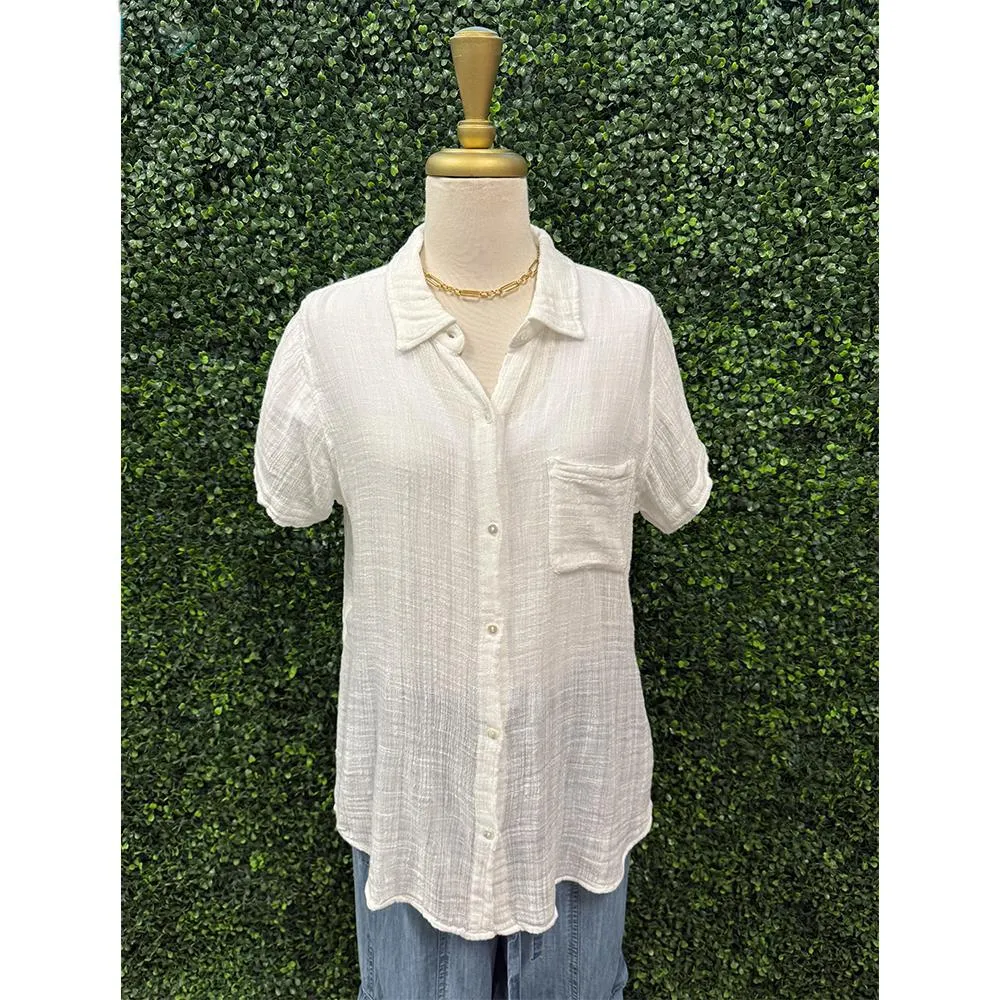 White Lotus Gauze Button Down Top