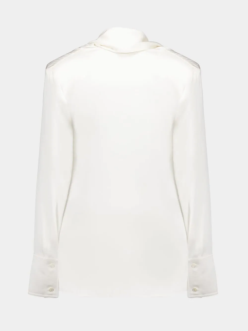 White Tasseled Draped Silk Blouse