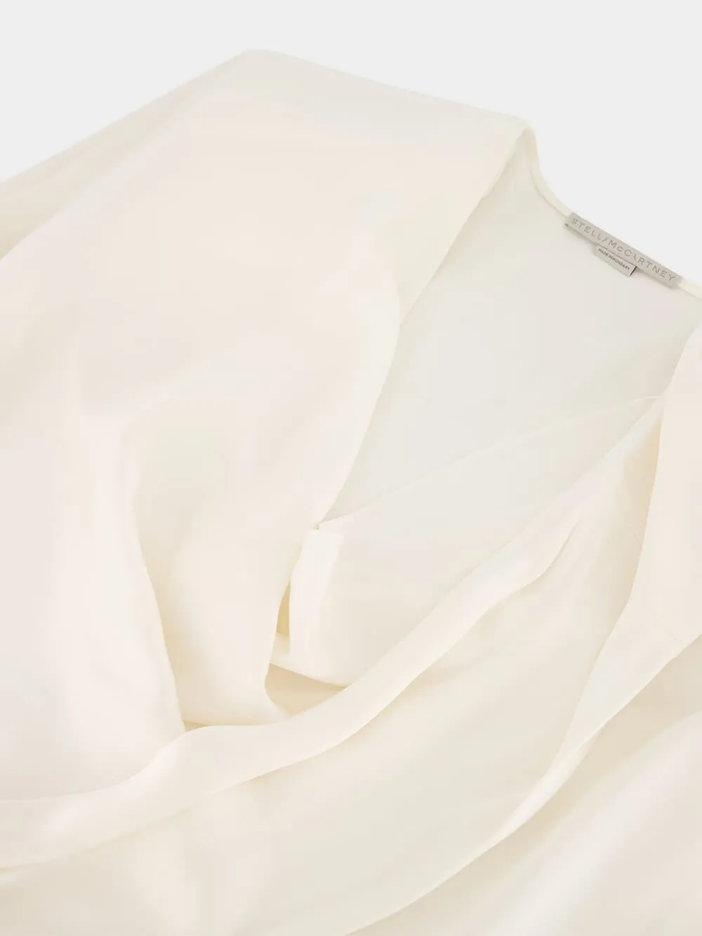 White Tasseled Draped Silk Blouse