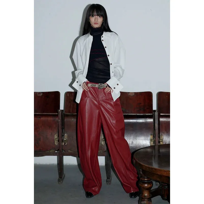 Wide-Leg Leather Pants