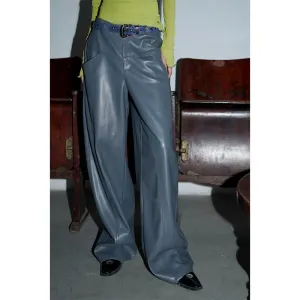 Wide-Leg Leather Pants