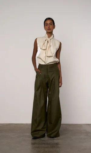 Wide Leg Pocket Detail Pants in Olive