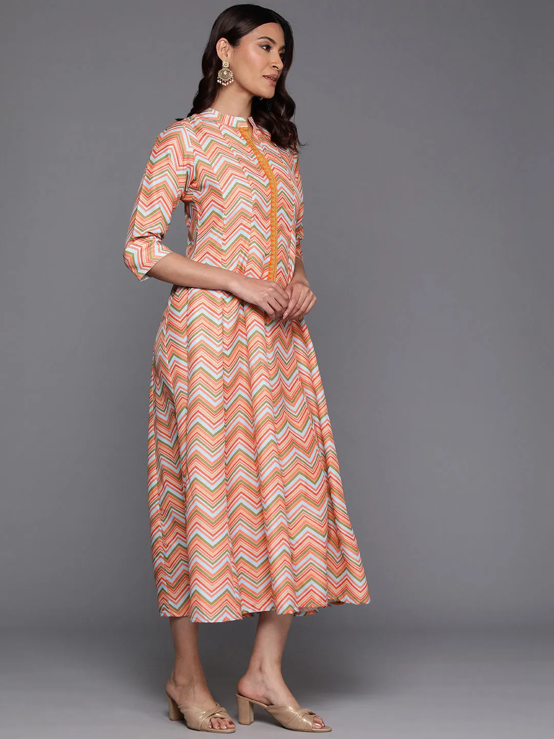 Women Chevron Printed A-line Midi Dress-AHEDCRDP-233