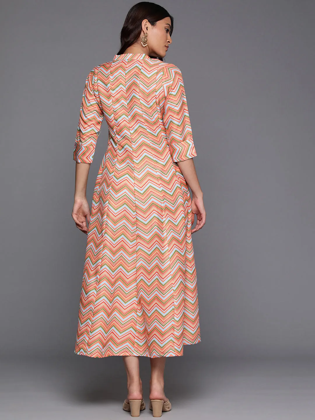 Women Chevron Printed A-line Midi Dress-AHEDCRDP-233