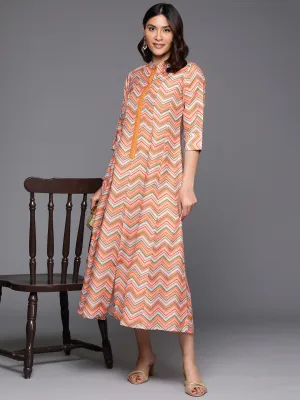 Women Chevron Printed A-line Midi Dress-AHEDCRDP-233
