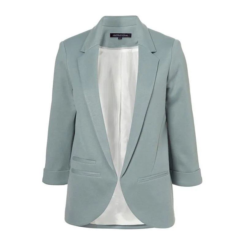 Women Slim Fit Blazer Jackets Notched Three Quarter Sleeve Blazer Women Coat