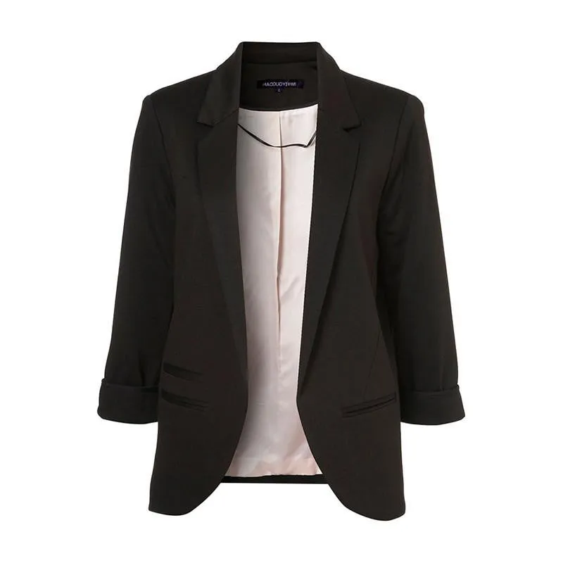 Women Slim Fit Blazer Jackets Notched Three Quarter Sleeve Blazer Women Coat
