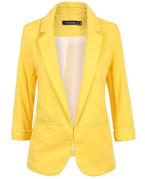 Women Slim Fit Blazer Jackets Notched Three Quarter Sleeve Blazer Women Coat