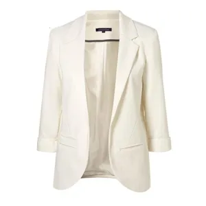 Women Slim Fit Blazer Jackets Notched Three Quarter Sleeve Blazer Women Coat