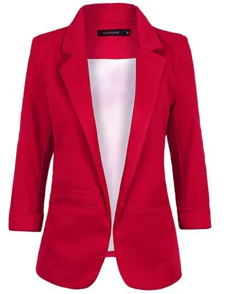 Women Slim Fit Blazer Jackets Notched Three Quarter Sleeve Blazer Women Coat