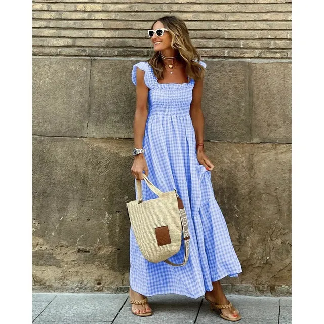 Women Strapless Ruffle Backless Dresses